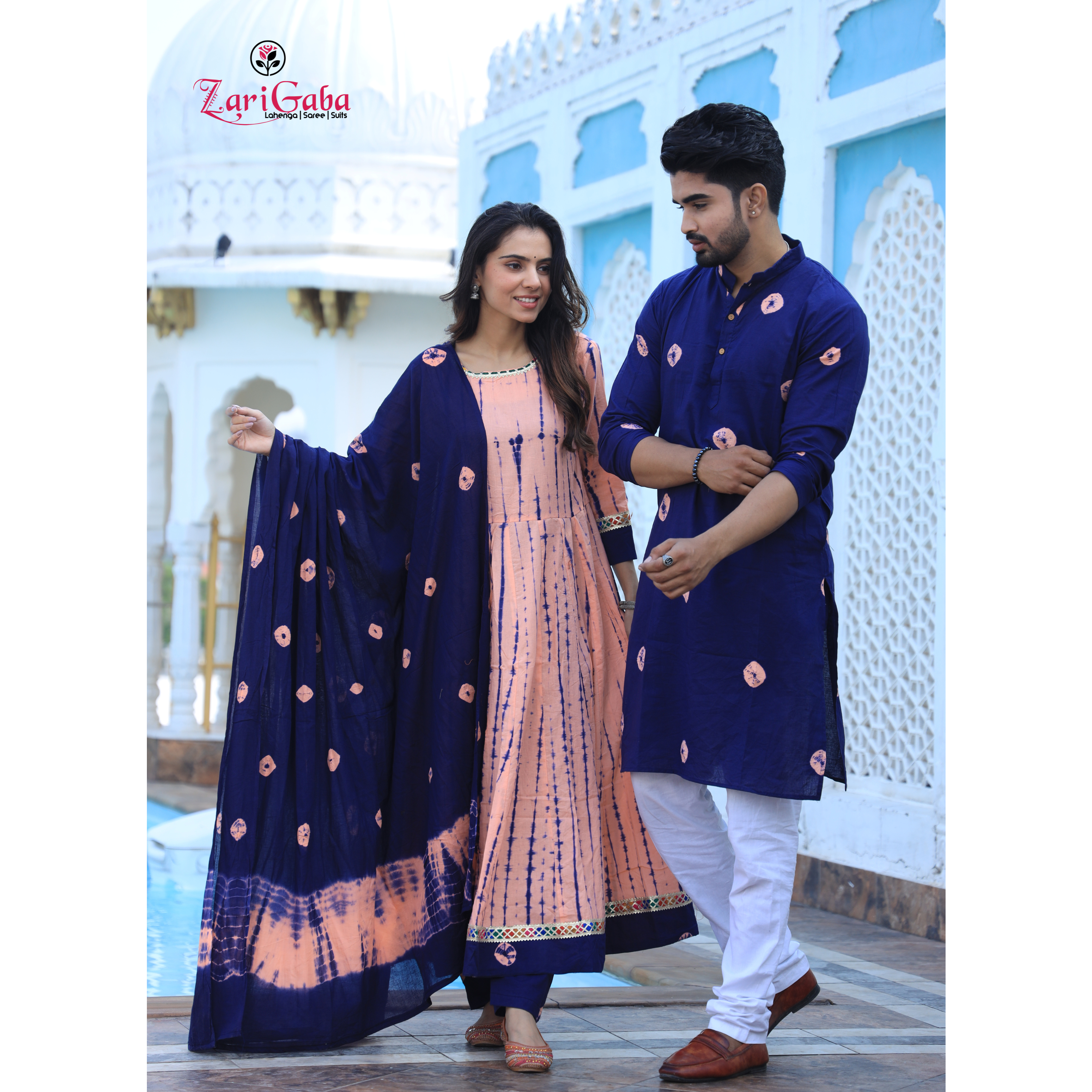 Midnight Blue Anarkali & Kurta Sets For Couples