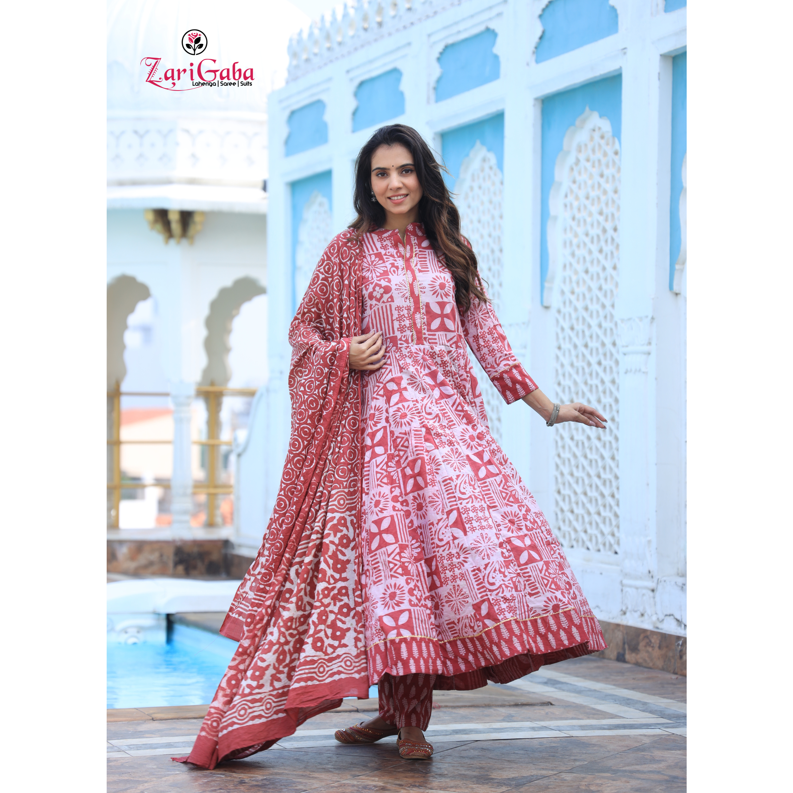 Pink Pearl Anarkali Suit With Mulmul Dupatta