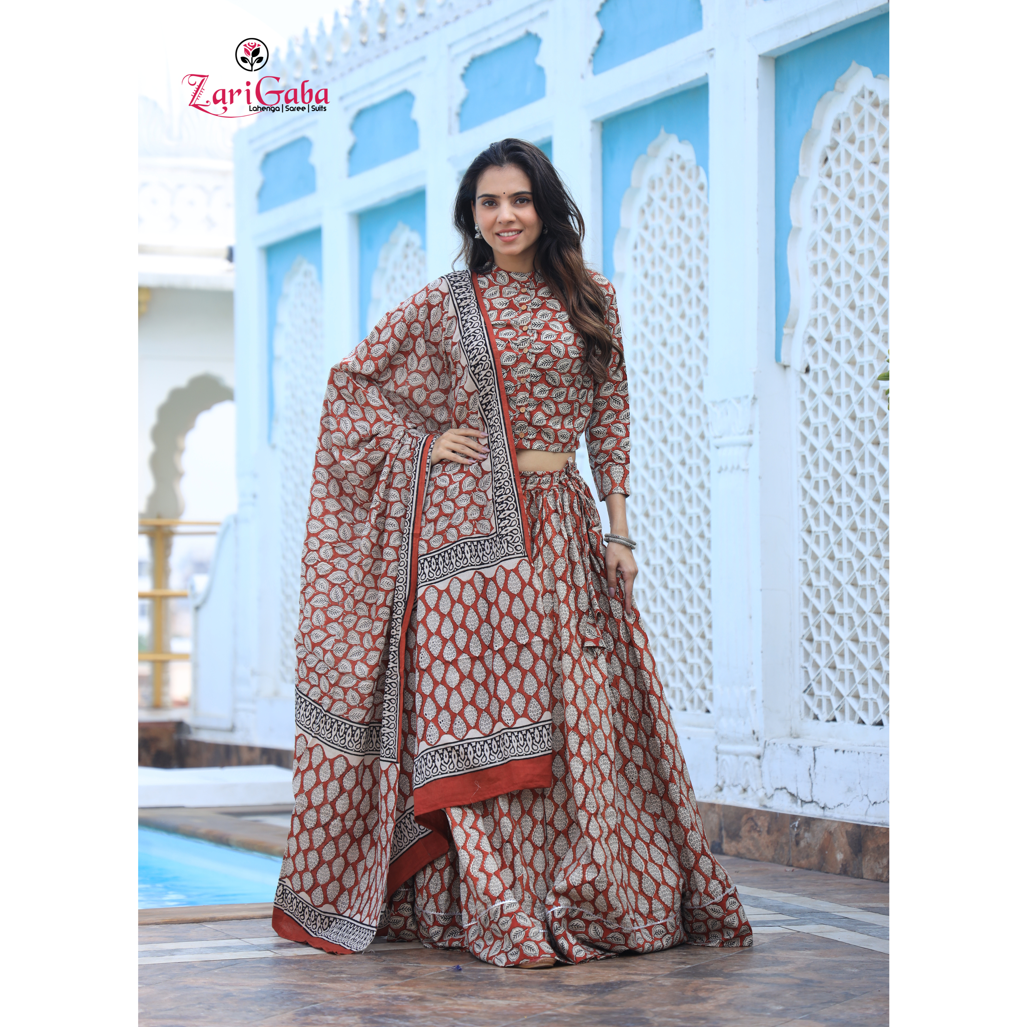 Mountbatten Pink White & Grey Chaniya Choli suit