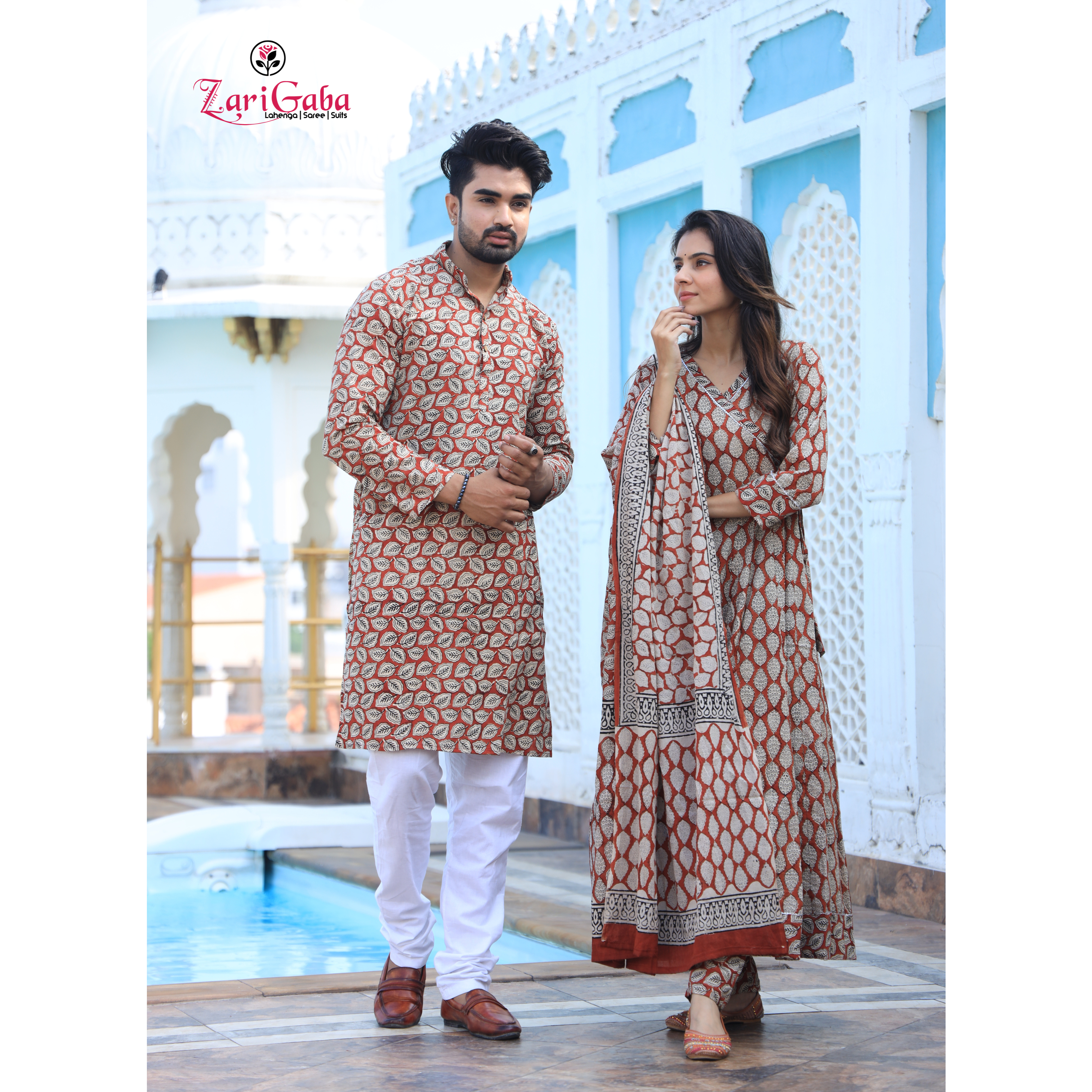 Wine Anarkali & Kurta Sets for couples