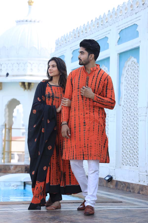 Persian Red Anarkali & Kurta Sets For Couples