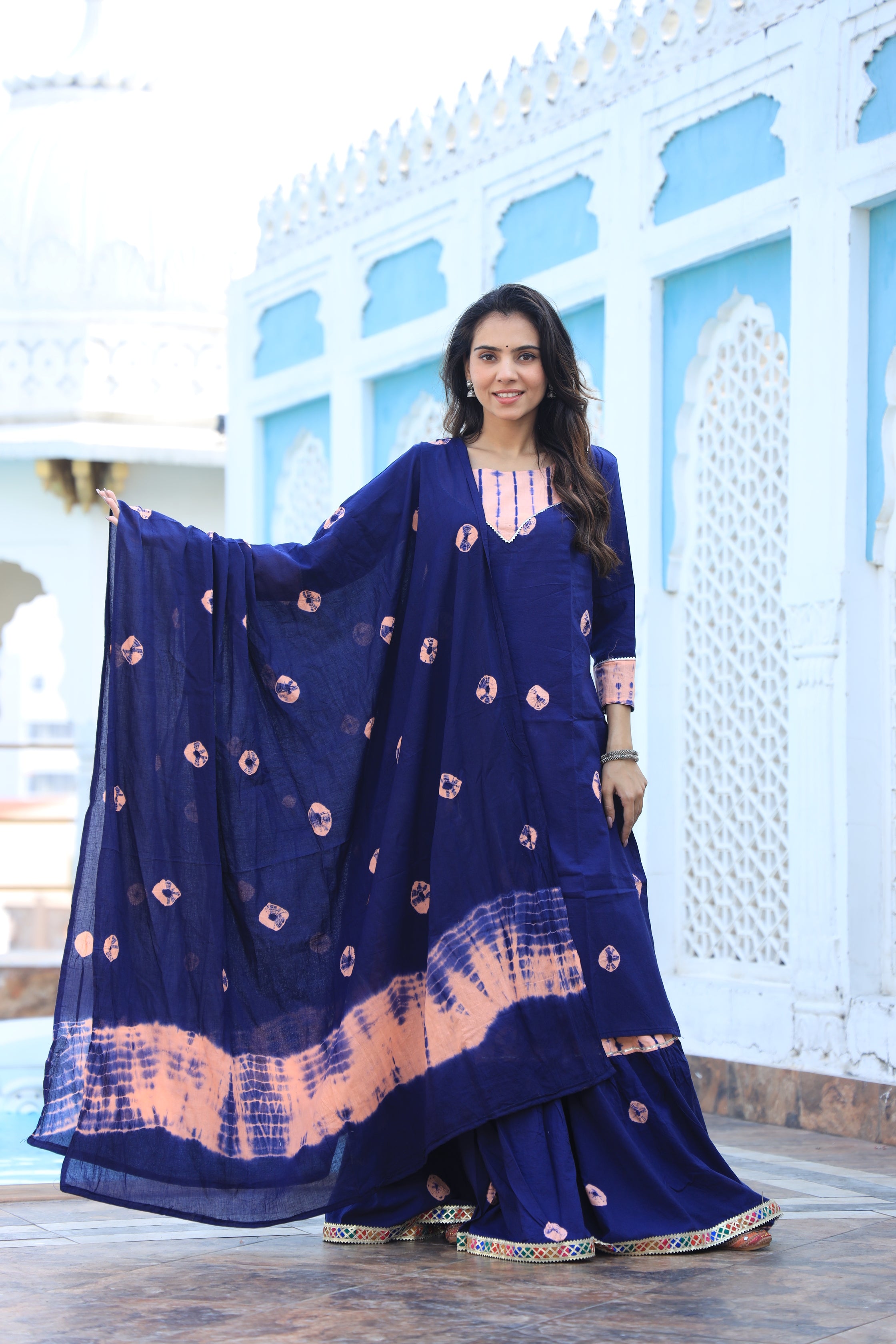 Patrick Blue Long Kurta & Skirt With Dupatta