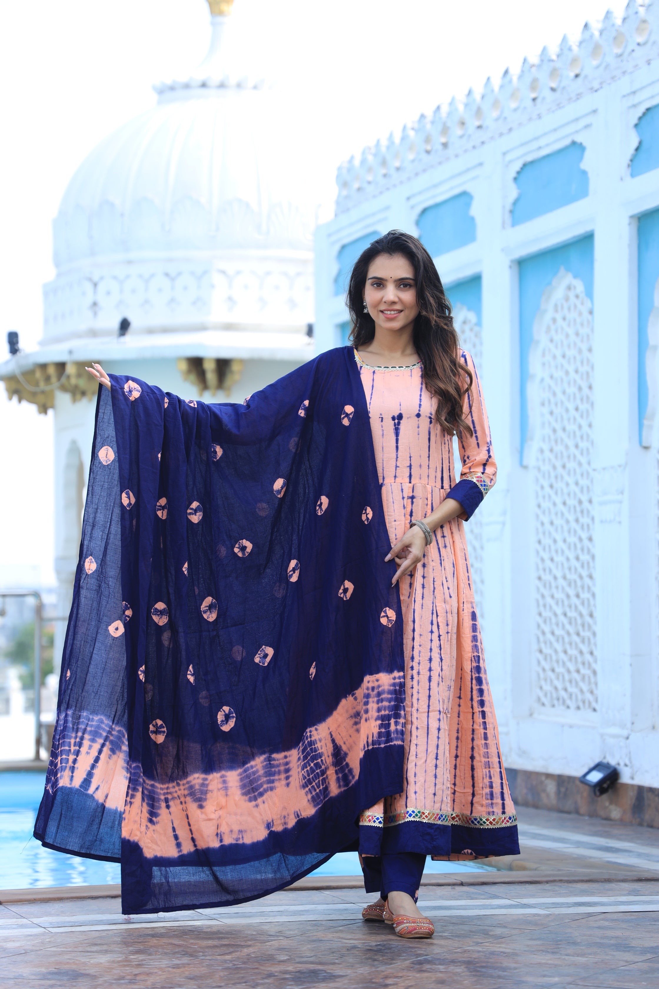 Baby Pink Anarkali suit with Mulmul Dupatta