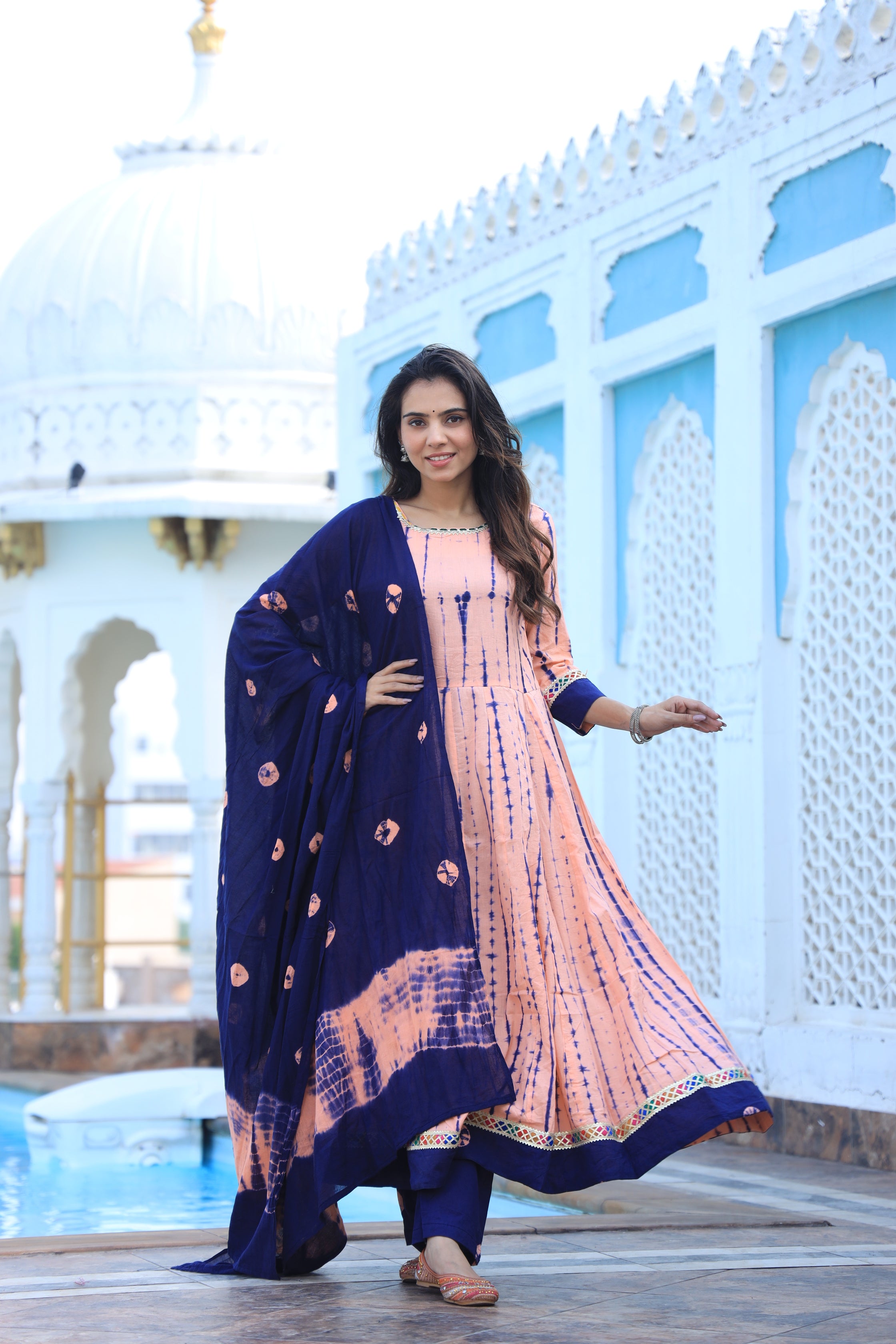 Baby Pink Anarkali suit with Mulmul Dupatta