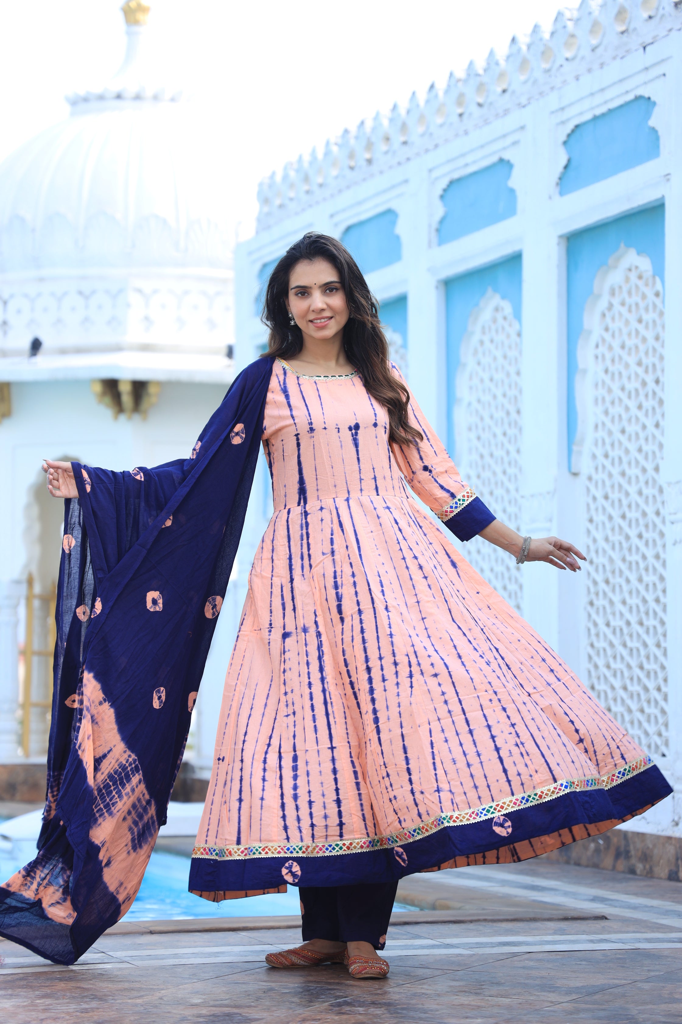 Baby Pink Anarkali suit with Mulmul Dupatta