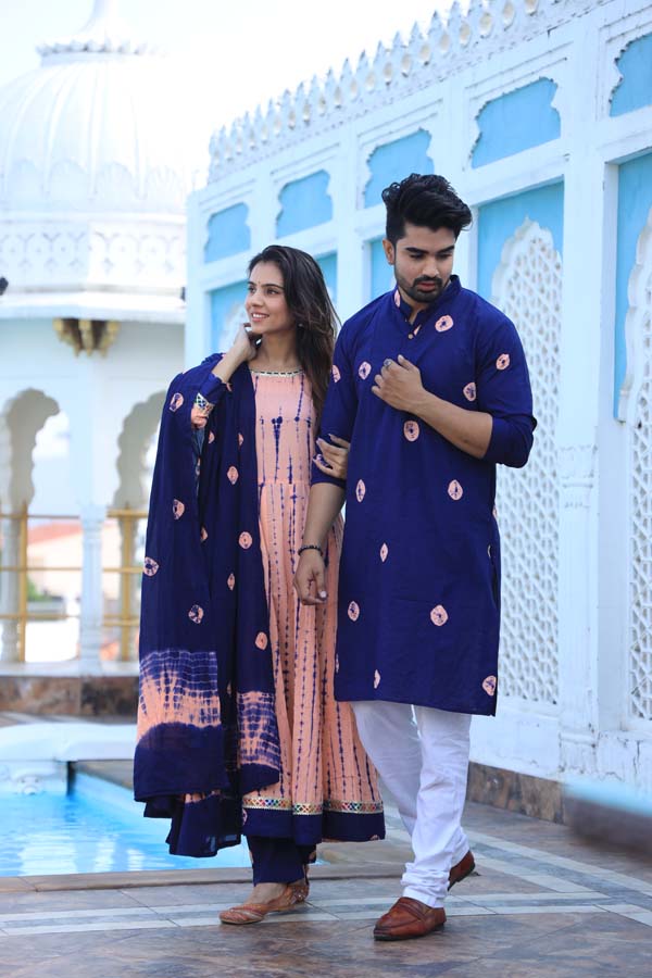 Midnight Blue Anarkali & Kurta Sets For Couples