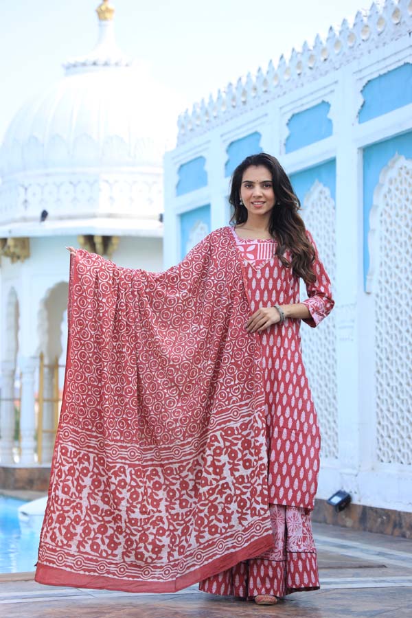 Red Archives Long Kurta & Skirt With Dupatta