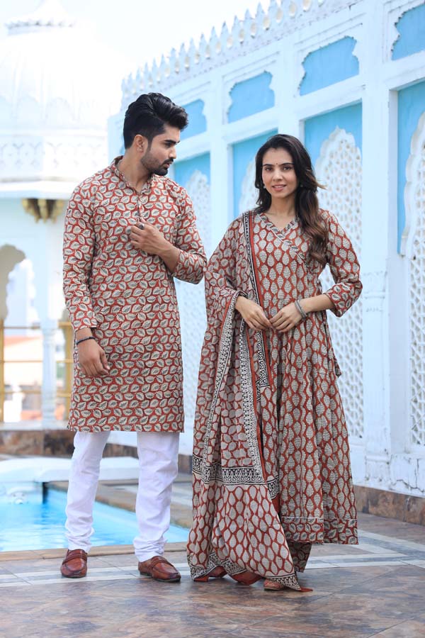 Wine Anarkali & Kurta Sets for couples