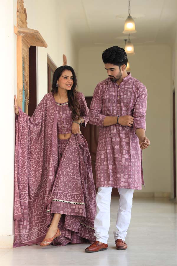 Copper Rose Ethnic Women’s Chaniya Choli & Men’s Kurta set