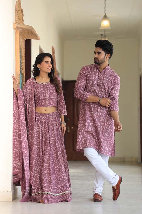 Copper Rose Ethnic Women’s Chaniya Choli & Men’s Kurta set