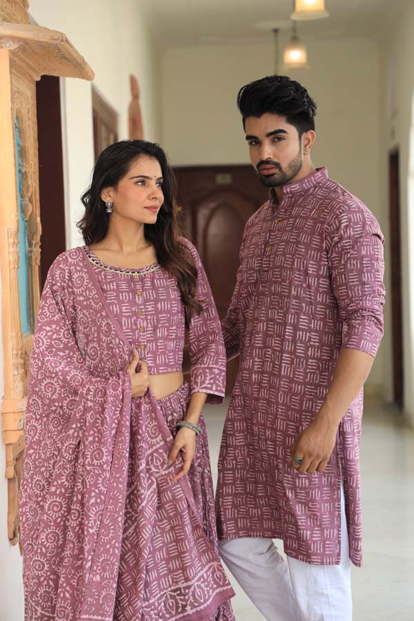 Copper Rose Ethnic Women’s Chaniya Choli & Men’s Kurta set