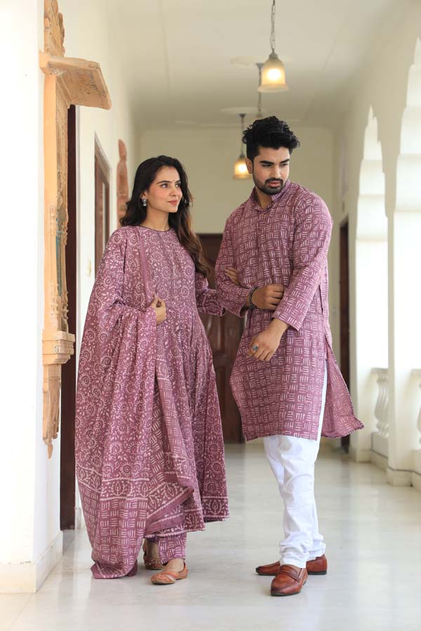 Rose Gold Anarkali & Kurta Sets for couples