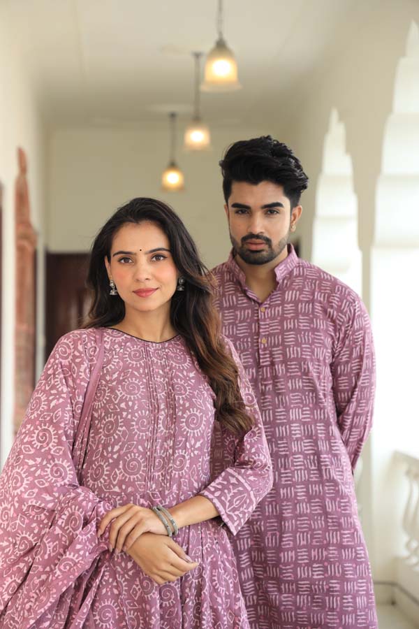 Rose Gold Anarkali & Kurta Sets for couples