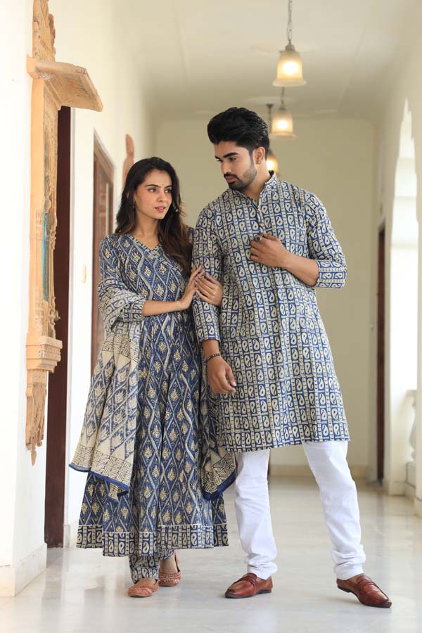 Slate Gray Anarkali & Kurta Sets for couples