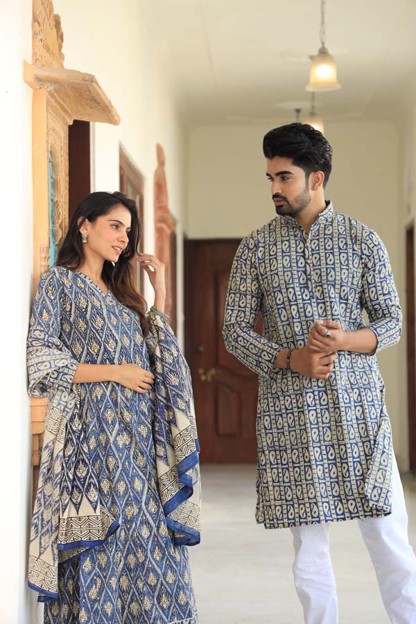 Slate Gray Anarkali & Kurta Sets for couples