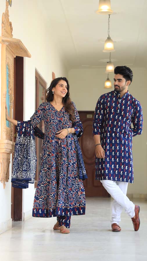 Oxford Blue Anarkali & Kurta Sets for couples