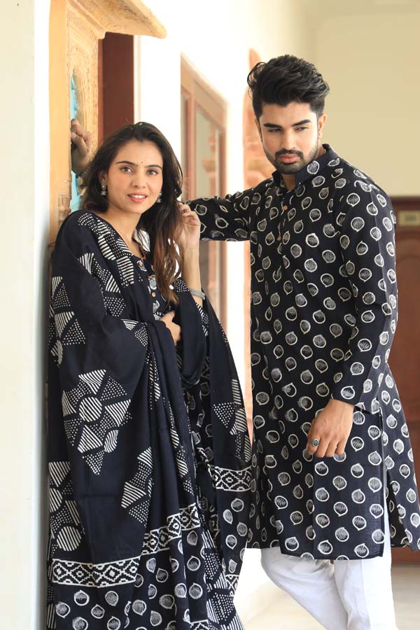 Dark Green Ethnic Women’s Chaniya Choli & Men’s Kurta set