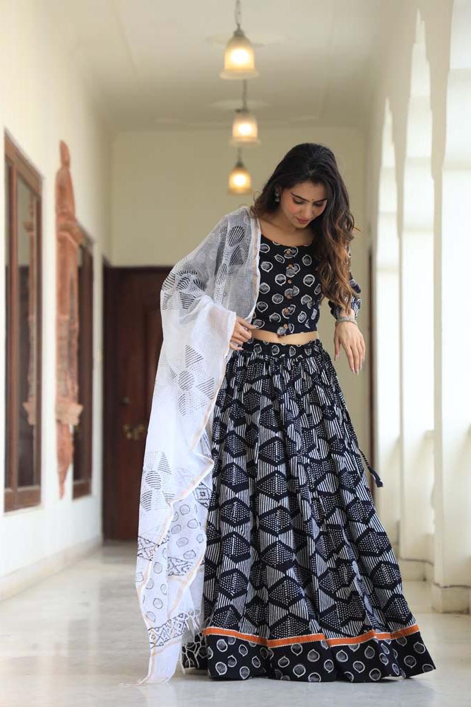 White Smoke Black Chaniya Choli suit