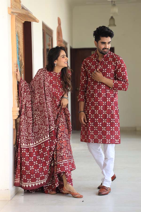 Smokey Topaz Ethnic Women’s Chaniya Choli & Men’s Kurta set