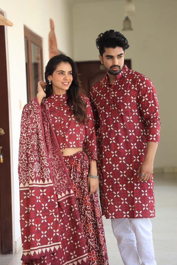 Smokey Topaz Ethnic Women’s Chaniya Choli & Men’s Kurta set