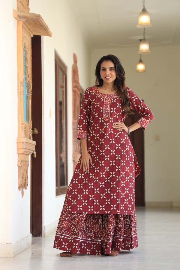 Rose Vale Long Kurta & Skirt With Dupatta