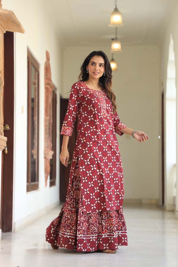 Rose Vale Long Kurta & Skirt With Dupatta