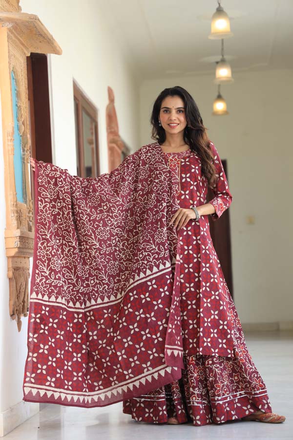 Rose Vale Long Kurta & Skirt With Dupatta