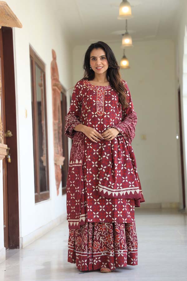 Rose Vale Long Kurta & Skirt With Dupatta