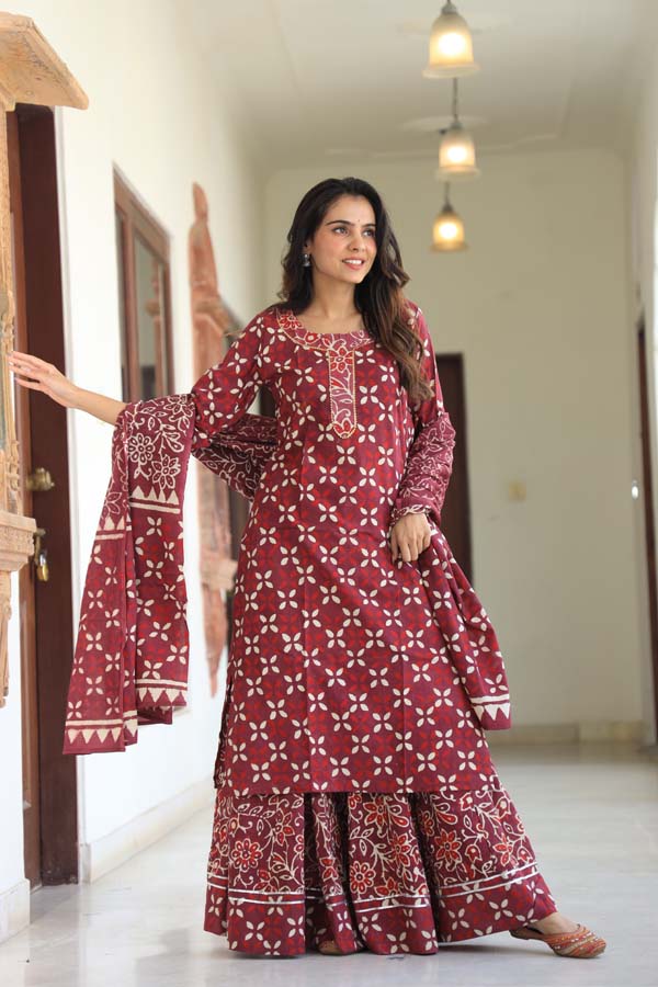 Rose Vale Long Kurta & Skirt With Dupatta