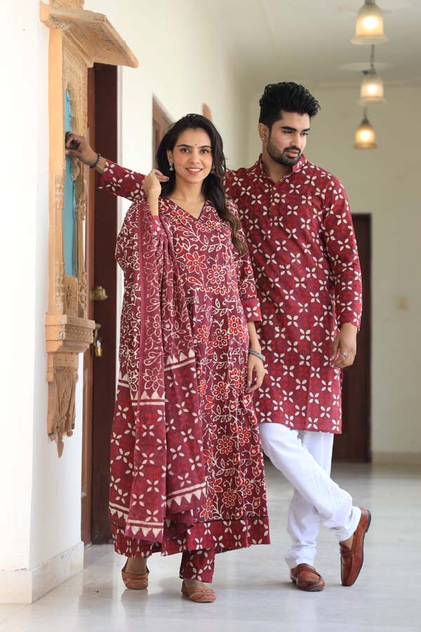 Wine Anarkali & Kurta Sets for couples