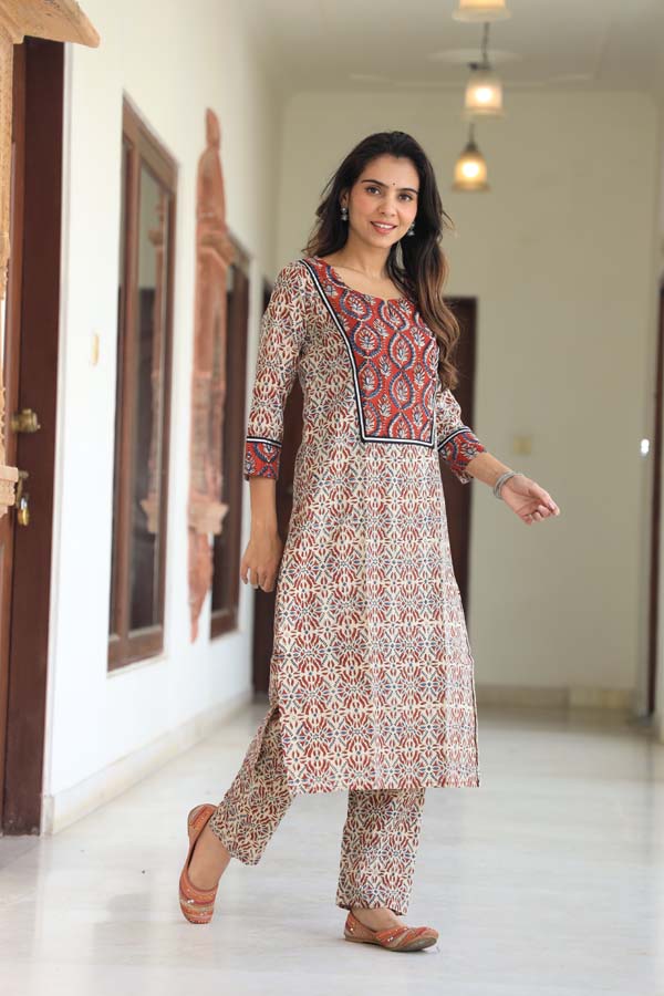 Copper Rose Long Kurta & Skirt With Dupatta