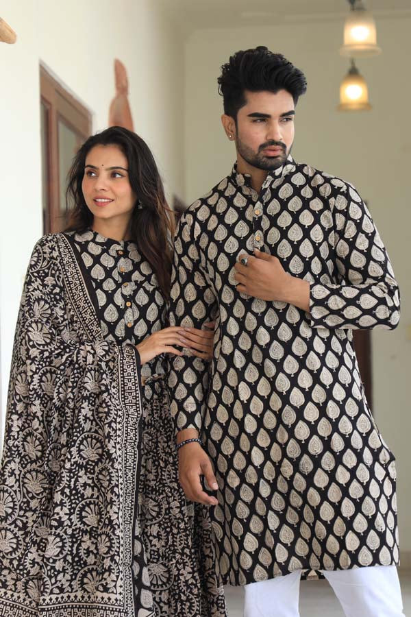 Black Ethnic Women’s Chaniya Choli & Men’s Kurta set