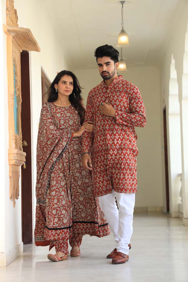 Deep Coffee Anarkali & Kurta Sets for couples