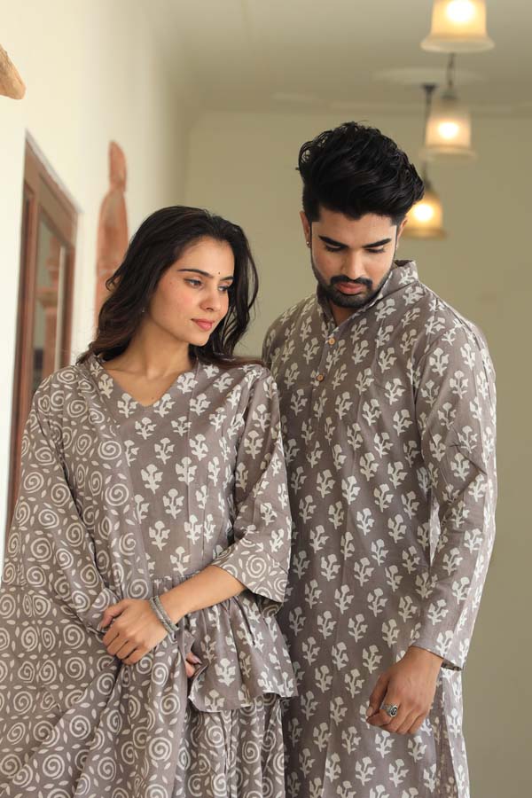 Coffee Ethnic Women’s Chaniya Choli & Men’s Kurta set