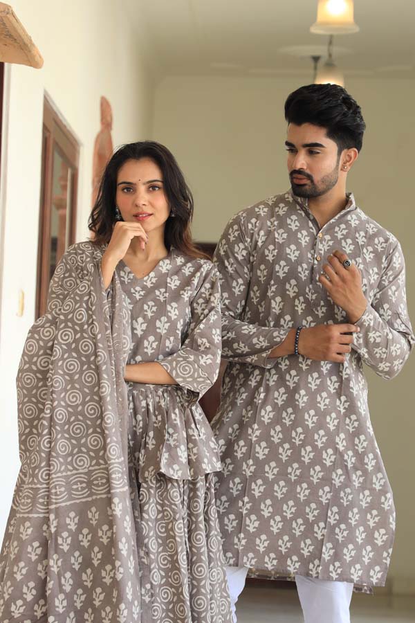 Coffee Ethnic Women’s Chaniya Choli & Men’s Kurta set