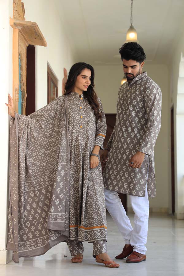 Trolley Grey Anarkali & Kurta Sets for couples