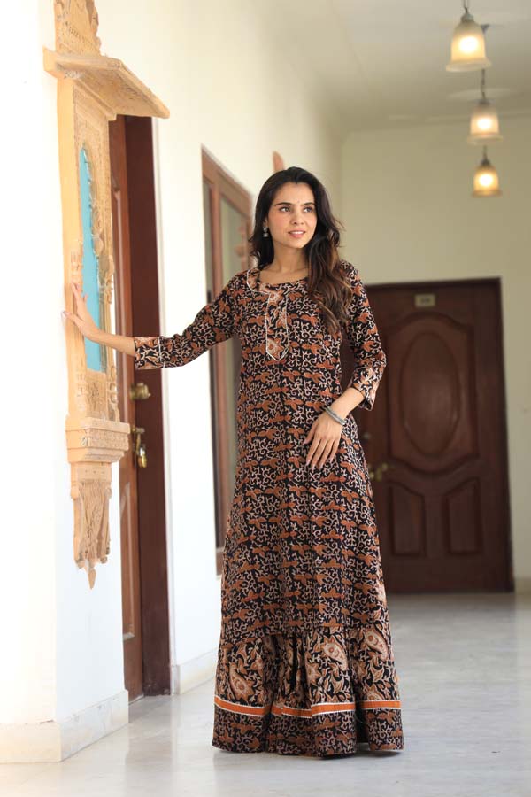 Seal Brown Long Kurta & Skirt With Dupatta