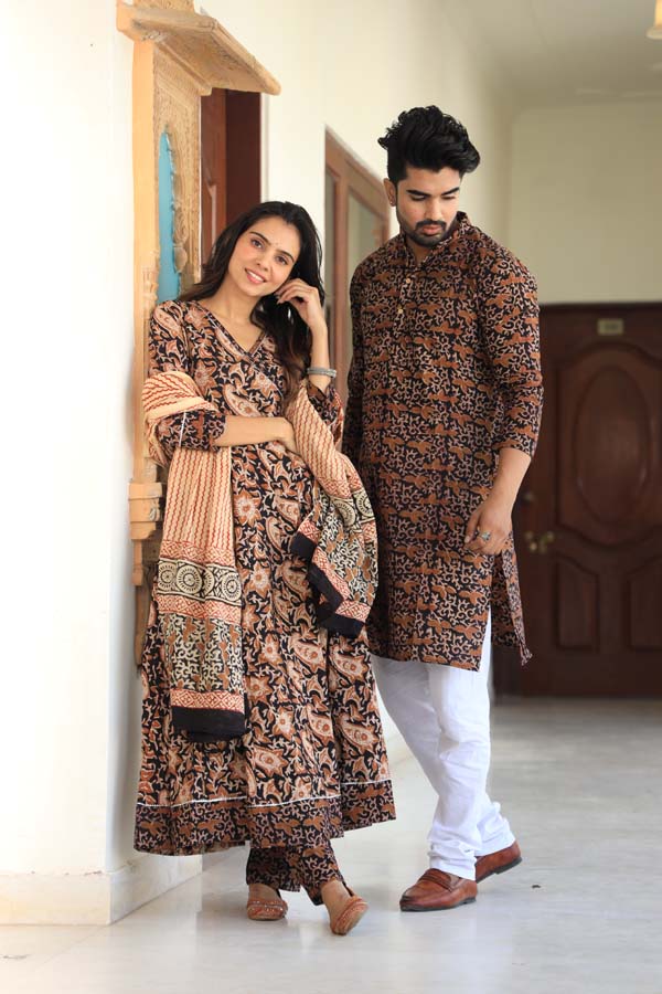 Smoky Black Anarkali & Kurta Sets for couples