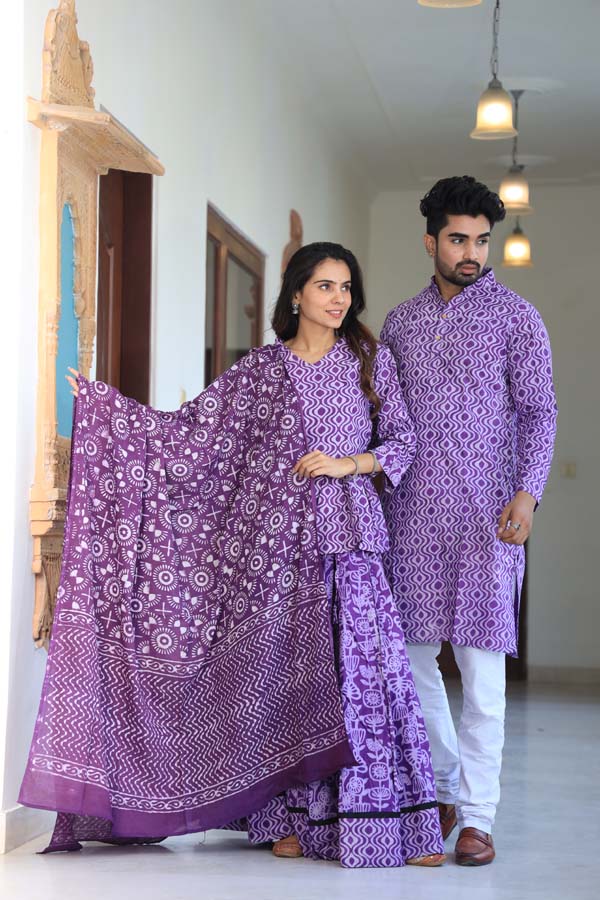 Purple Women’s Chaniya Choli & Men’s Kurta set