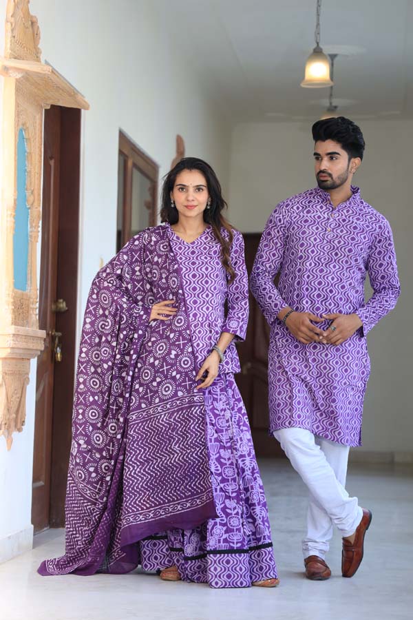 Purple Women’s Chaniya Choli & Men’s Kurta set