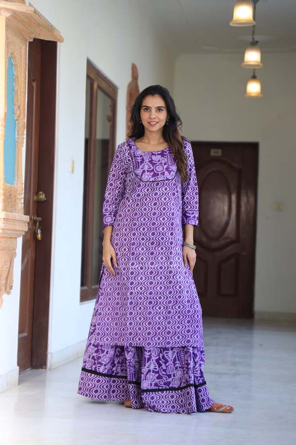 Purple Kurta & Skirt With Dupatta