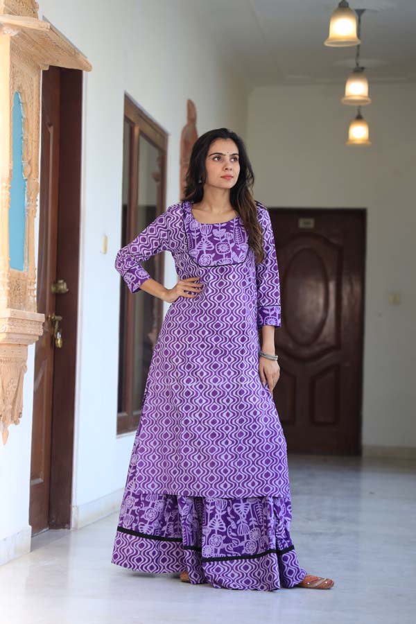 Purple Kurta & Skirt With Dupatta