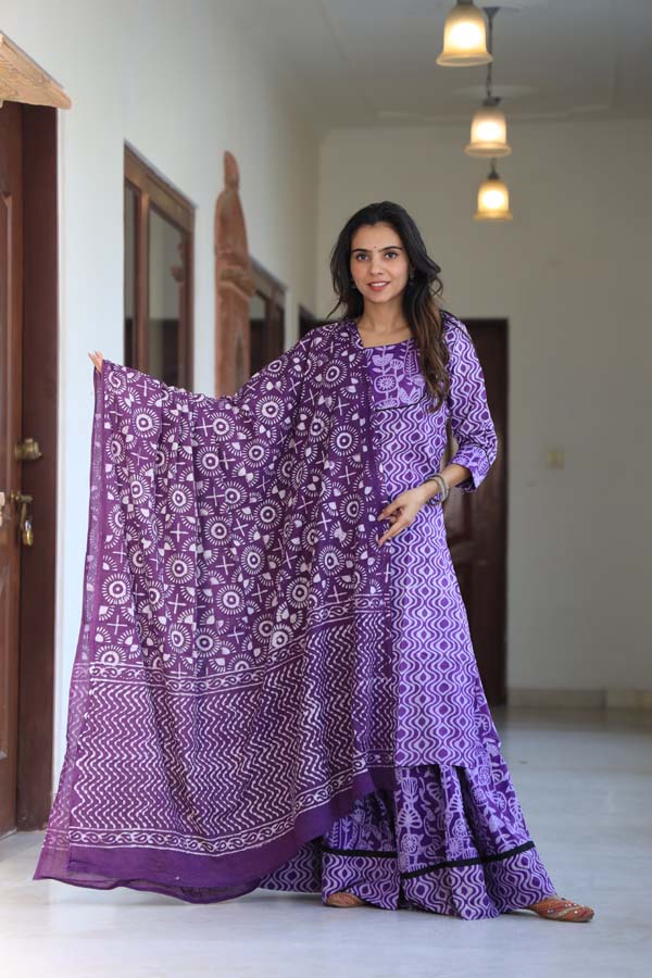 Purple Kurta & Skirt With Dupatta