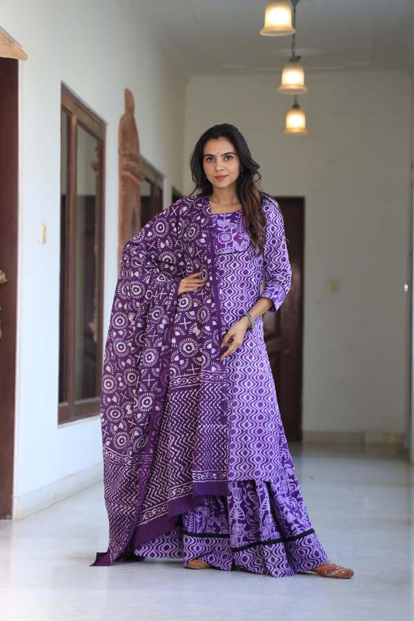 Purple Kurta & Skirt With Dupatta