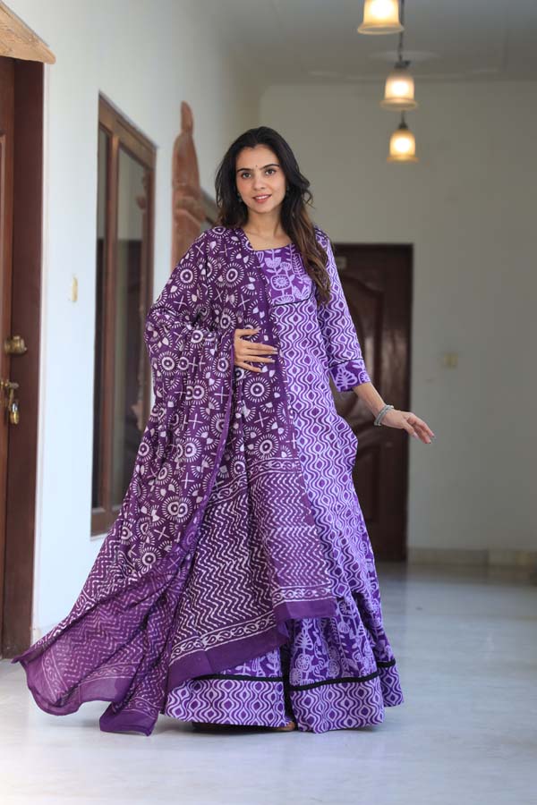 Purple Kurta & Skirt With Dupatta