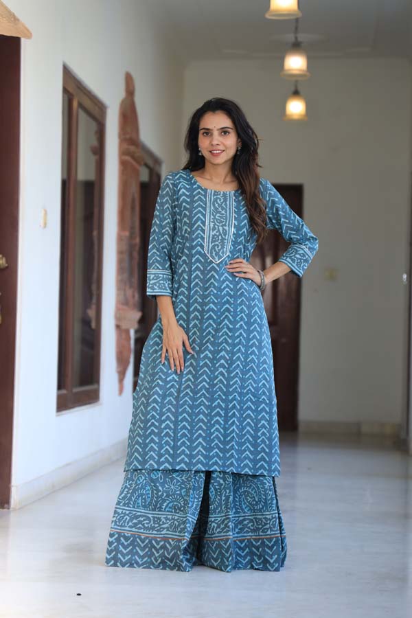 Sky Blue Kurta & Skirt With Dupatta