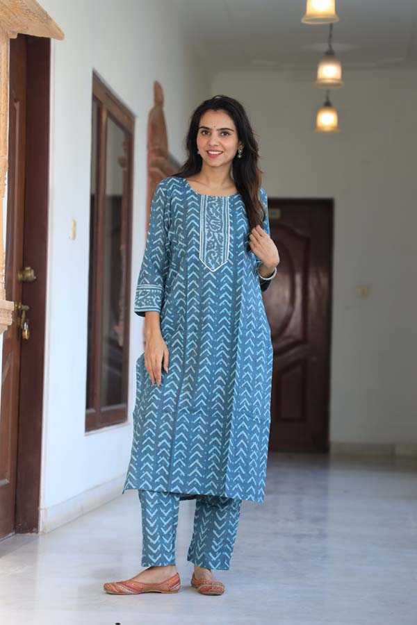 Sky Blue Long Kurta Set