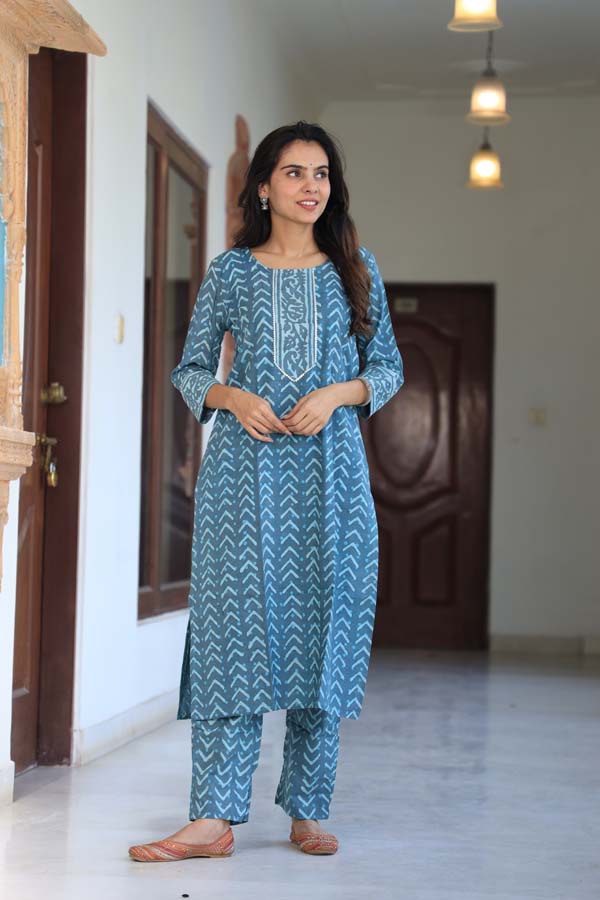 Sky Blue Long Kurta Set