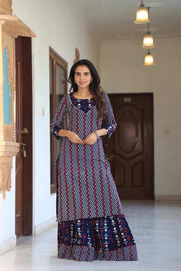 Purple Maroon Kurta & Skirt With Dupatta