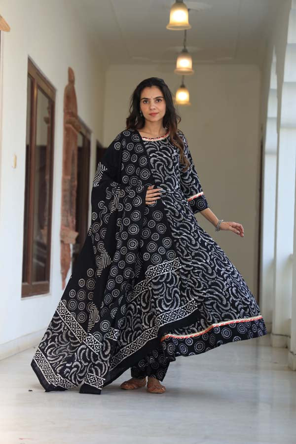 Black Anarkali suit with Mulmul Dupatta